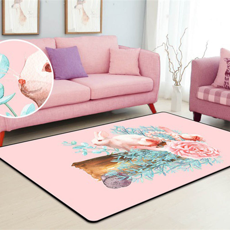 Kawaii Childrens Art Rug Multi Color Animal Print Carpet Pet Friendly Stain Resistant Non-Slip Rug for Home Decoration Pink Clearhalo 'Area Rug' 'Rug' 2106259