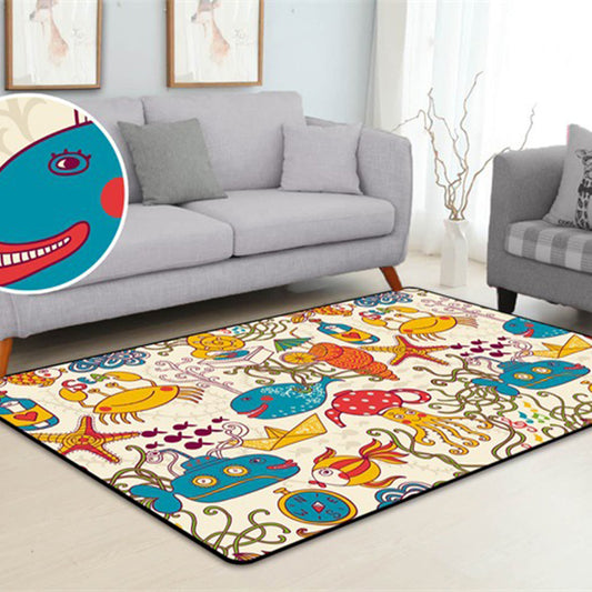 Kawaii Childrens Art Rug Multi Color Animal Print Carpet Pet Friendly Stain Resistant Non-Slip Rug for Home Decoration Lake Blue Clearhalo 'Area Rug' 'Rug' 2106260