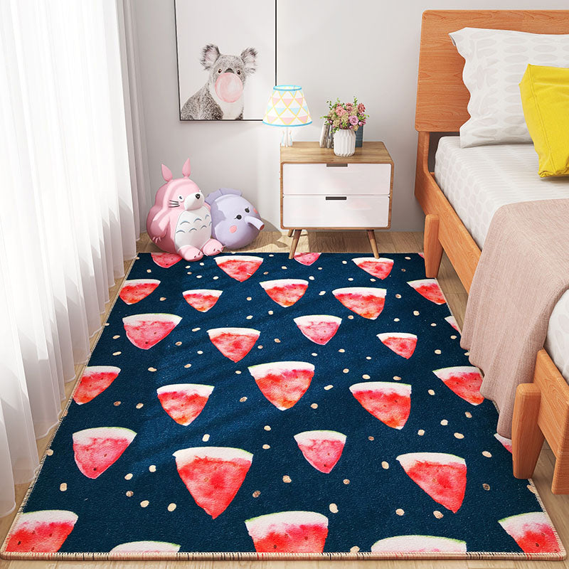 Scandinavian Girls Bedroom Rug Multi-Color Botanical Carpet Synthetics Machine Washable Stain Resistant Non-Slip Backing Rug Red Clearhalo 'Area Rug' 'Rug' 2106304