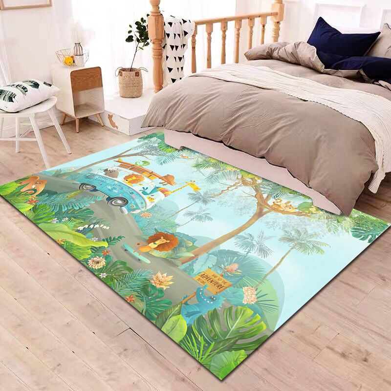 Multi-Colored Cartoon Rug Synthetics Animal Land Pattern Rug Anti-Slip Backing Machine Washable Pet Friendly Area Carpet for Baby Room Aqua Clearhalo 'Area Rug' 'Rug' 2106320
