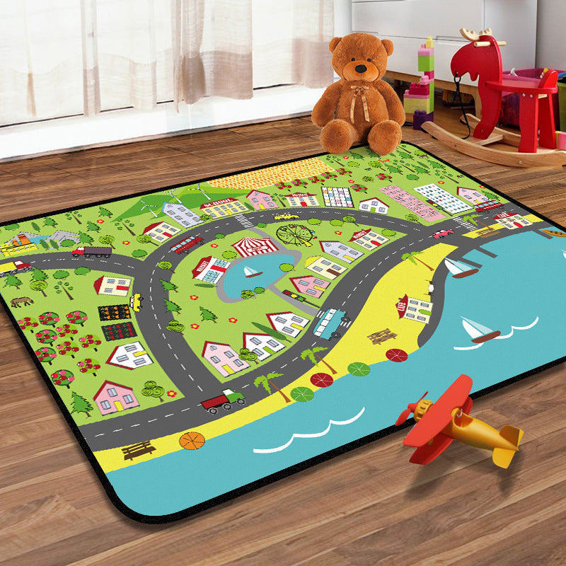 Learning Kids Rug Multi Color Navigation Map Rug Pet Friendly Washable Anti-Slip Backing Carpet for Childrens Room Aqua Clearhalo 'Area Rug' 'Rug' 2106324