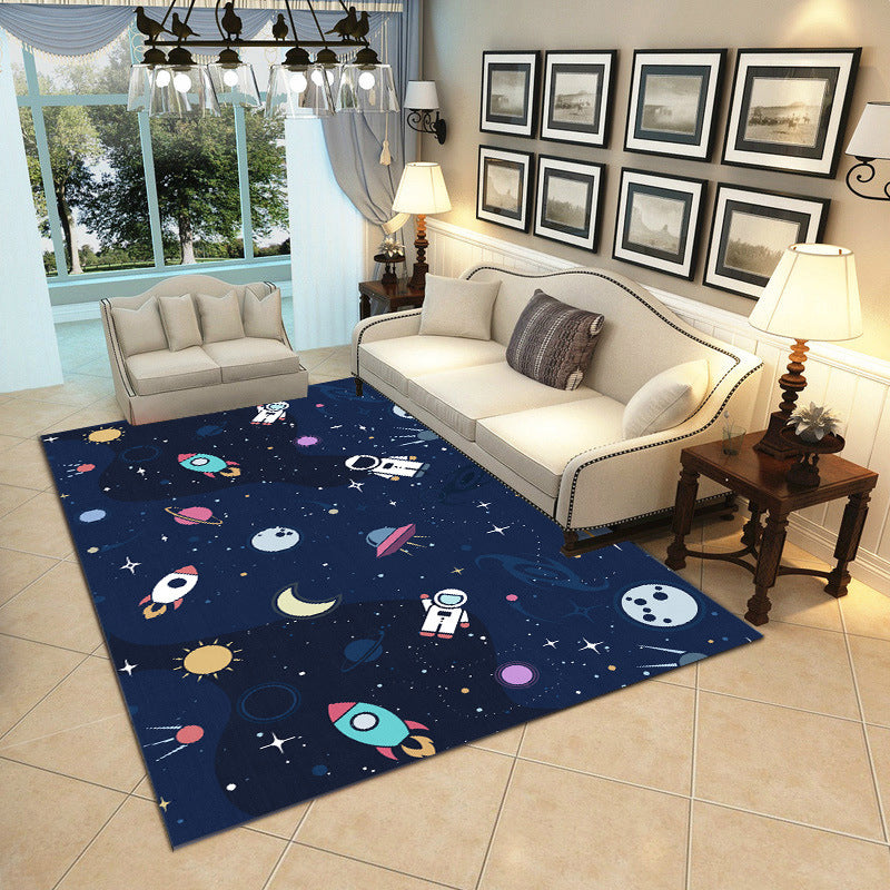 Cartoon Boys Bedroom Rug Multi-Colored Spacecraft Pattern Rug Polyester Stain Resistant Anti-Slip Backing Pet Friendly Rug Navy Clearhalo 'Area Rug' 'Rug' 2106382