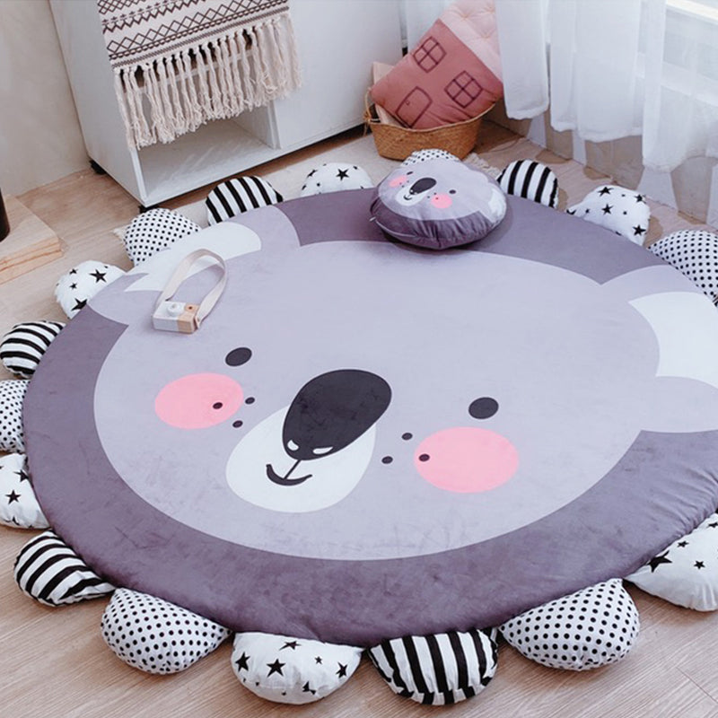 Floral Multi Colored Cartoon Rug Polyester Animal Patterned Rug Washable Stain Resistant Anti-Slip Backing Rug for Baby Room Dark Gray 4'7" x 4'7" Clearhalo 'Area Rug' 'Rug' 2106401