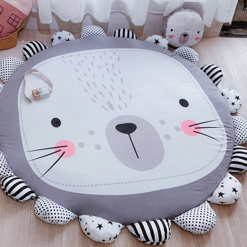 Floral Multi Colored Cartoon Rug Polyester Animal Patterned Rug Washable Stain Resistant Anti-Slip Backing Rug for Baby Room Gray-Green 4'7" x 4'7" Clearhalo 'Area Rug' 'Rug' 2106402