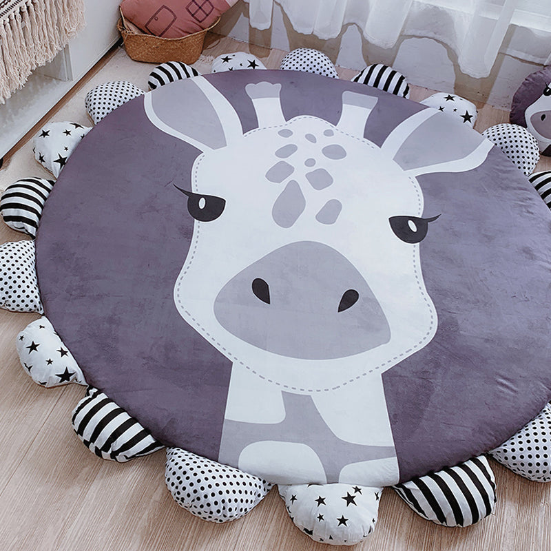 Floral Multi Colored Cartoon Rug Polyester Animal Patterned Rug Washable Stain Resistant Anti-Slip Backing Rug for Baby Room Gray-White 4'7" x 4'7" Clearhalo 'Area Rug' 'Rug' 2106411