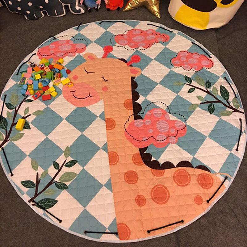 Multicolor Childrens Art Rug Cotton Cartoon Quilted Rug Easy Care Play Rug for Nursery Yellow-Red 4'9" x 4'9" Clearhalo 'Area Rug' 'Rug' 2106450