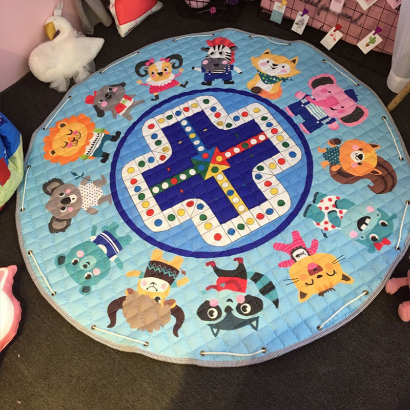 Multicolor Childrens Art Rug Cotton Cartoon Quilted Rug Easy Care Play Rug for Nursery Sky Blue 4'9" x 4'9" Clearhalo 'Area Rug' 'Rug' 2106455