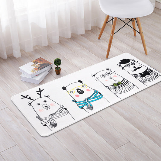 Decorative Nordic Rug Multi Color Animal Wearing Scarf Sketch Rug Pet Friendly Washable Anti-Slip Rug for Room White 1'8" x 3'11" Clearhalo 'Area Rug' 'Rug' 2106459