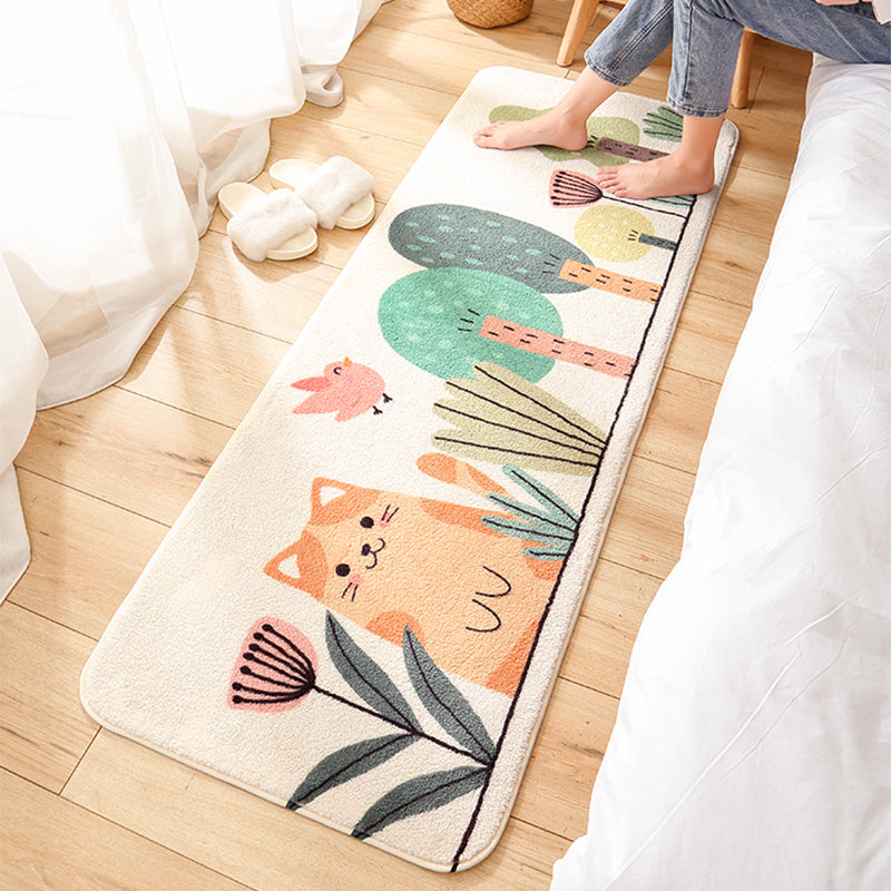 Green Kids Rug Synthetics Cat in the Woods Pattern Carpet Pet Friendly Machine Washable Non-Slip Backing Rug for Bedroom Clearhalo 'Area Rug' 'Rug' 2106508