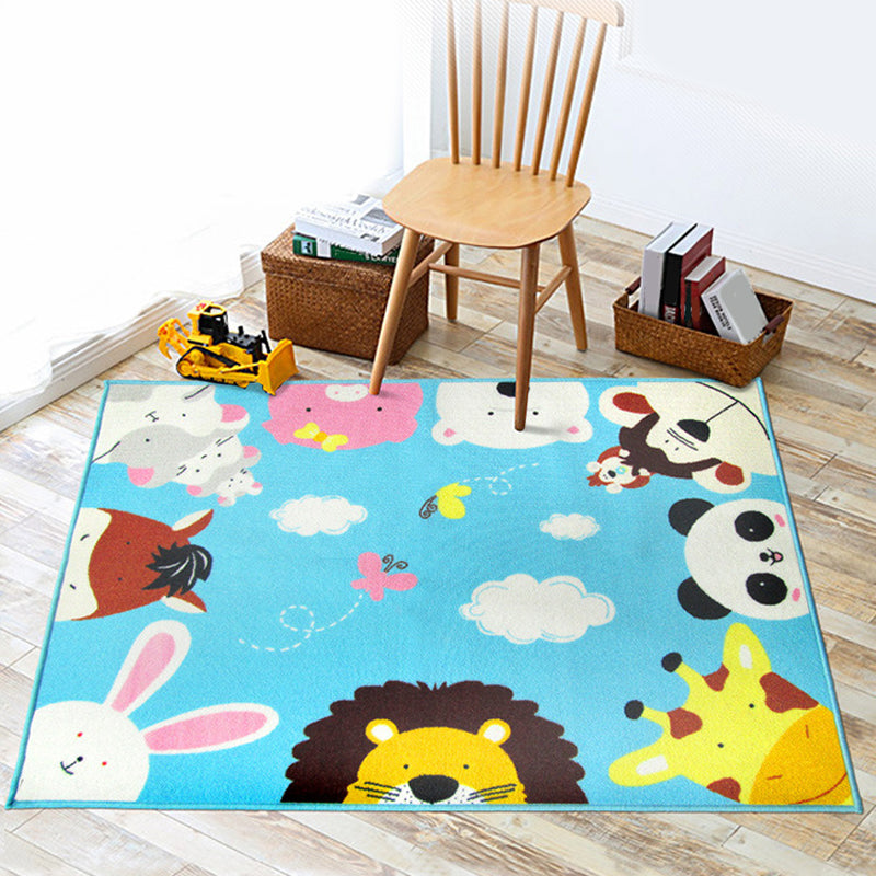Cartoon Kindergarten Area Rug Multi Colored Animal Pattern Rug Polypropylene Non-Slip Backing Pet Friendly Washable Rug Clearhalo 'Area Rug' 'Rug' 2106512