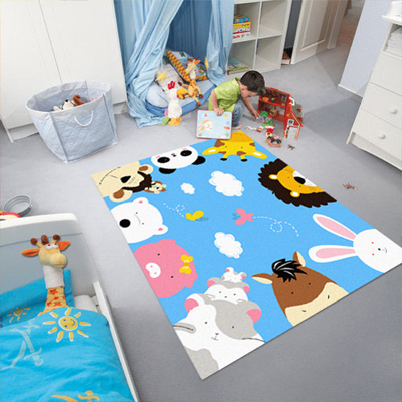 Cartoon Kindergarten Area Rug Multi Colored Animal Pattern Rug Polypropylene Non-Slip Backing Pet Friendly Washable Rug Light Blue 3'3" x 4'3" Clearhalo 'Area Rug' 'Rug' 2106517