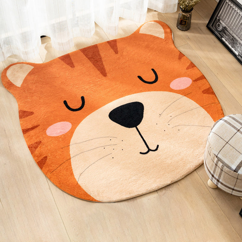 Multi Color Nursery Rug Cartoon Animal Head Pattern Rug Polyester Non-Slip Backing Stain Resistant Machine Washable Rug Yellow-Red Clearhalo 'Area Rug' 'Rug' 2106526