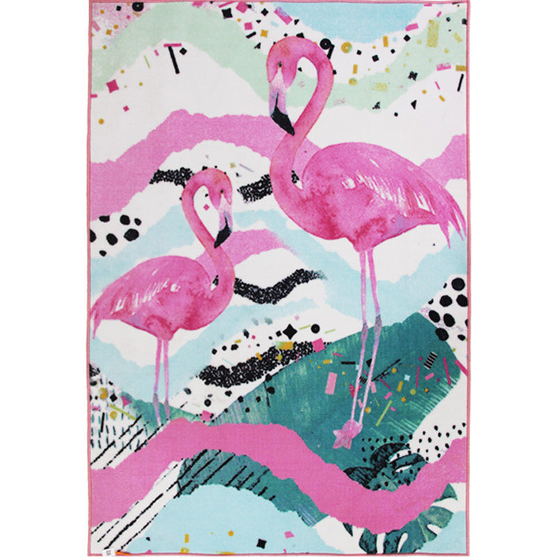 Decorative Childrens Art Rug Multi-Color Flamingo Drawing Rug Non-Slip Backing Pet Friendly Machine Washable Rug for Room Clearhalo 'Area Rug' 'Rug' 2106534