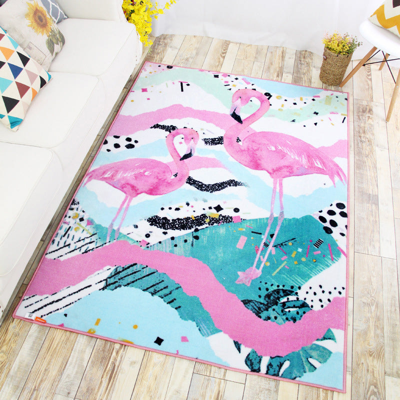 Decorative Childrens Art Rug Multi-Color Flamingo Drawing Rug Non-Slip Backing Pet Friendly Machine Washable Rug for Room Pink 4'4" x 6'3" Clearhalo 'Area Rug' 'Rug' 2106535