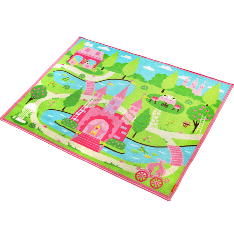 Cute Castle Landscape Print Rug Pink Cartoon Area Carpet Synthetics Stain Resistant Anti-Slip Backing Washable Rug for Kids Room Clearhalo 'Area Rug' 'Rug' 2106539