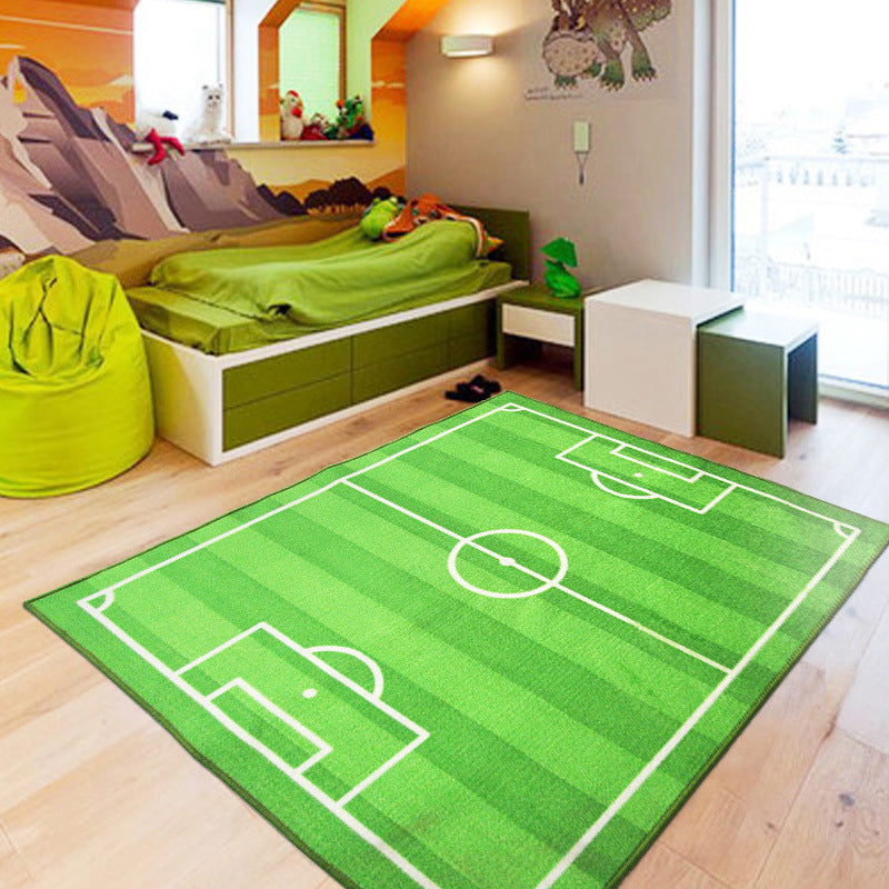 Green Football Pitch Pattern Rug Polyester Kids Carpet Stain Resistant Anti-Slip Pet Friendly Rug for Boys Bedroom Clearhalo 'Area Rug' 'Rug' 2106541