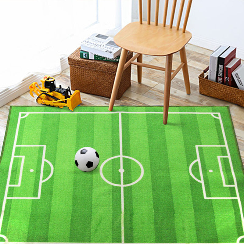 Green Football Pitch Pattern Rug Polyester Kids Carpet Stain Resistant Anti-Slip Pet Friendly Rug for Boys Bedroom Clearhalo 'Area Rug' 'Rug' 2106542