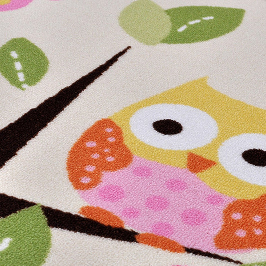 Pink Owl Drawing Print Rug Polyester Cartoon Rug Anti-Slip Backing Machine Washable Pet Friendly Carpet for Nursery Clearhalo 'Area Rug' 'Rug' 2106549