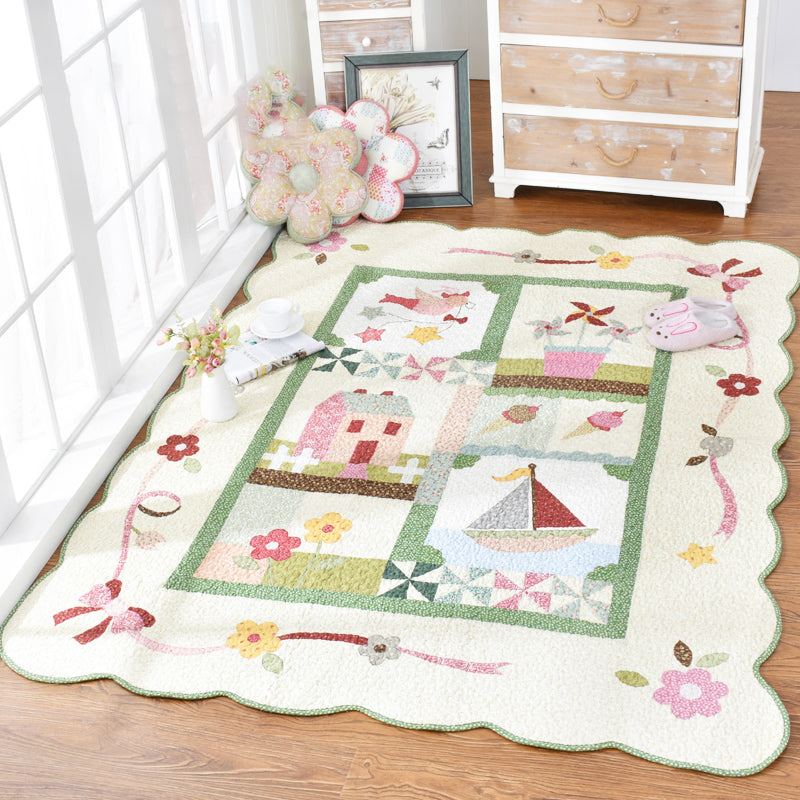 Childly Cartoon Rug Multi Colored Still Life Pattern Rug Machine Wash Carpet with Scalloped Trim Green 6'7" x 7'7" Clearhalo 'Area Rug' 'Rug' 2106566