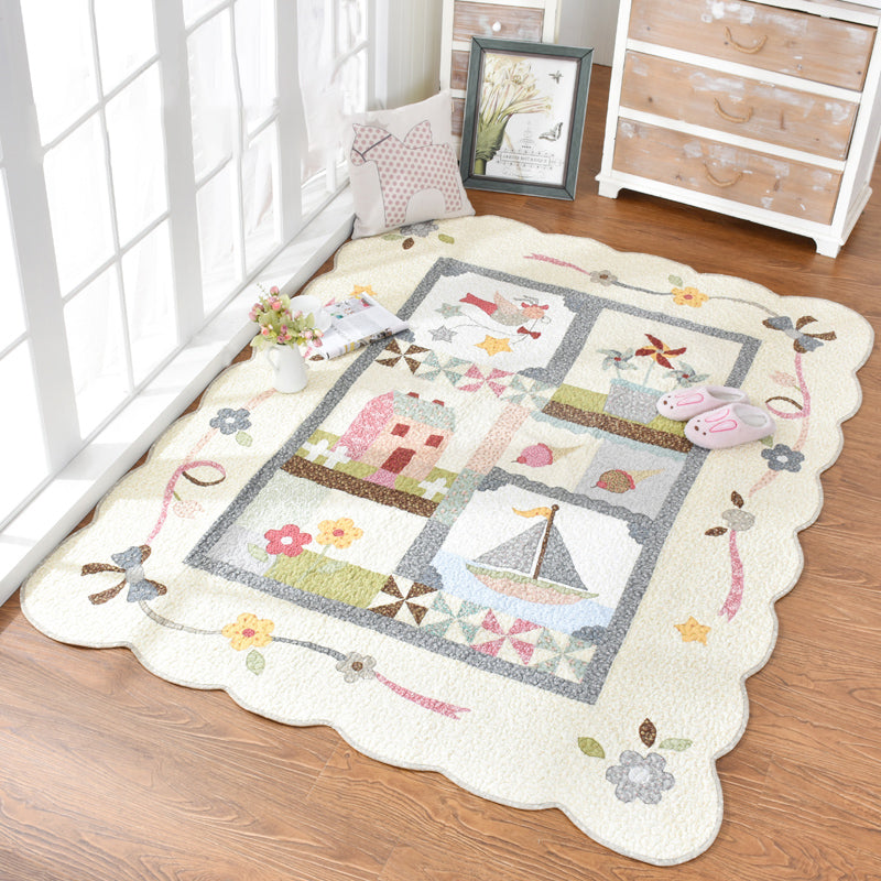 Childly Cartoon Rug Multi Colored Still Life Pattern Rug Machine Wash Carpet with Scalloped Trim Grey 6'7" x 7'7" Clearhalo 'Area Rug' 'Rug' 2106567