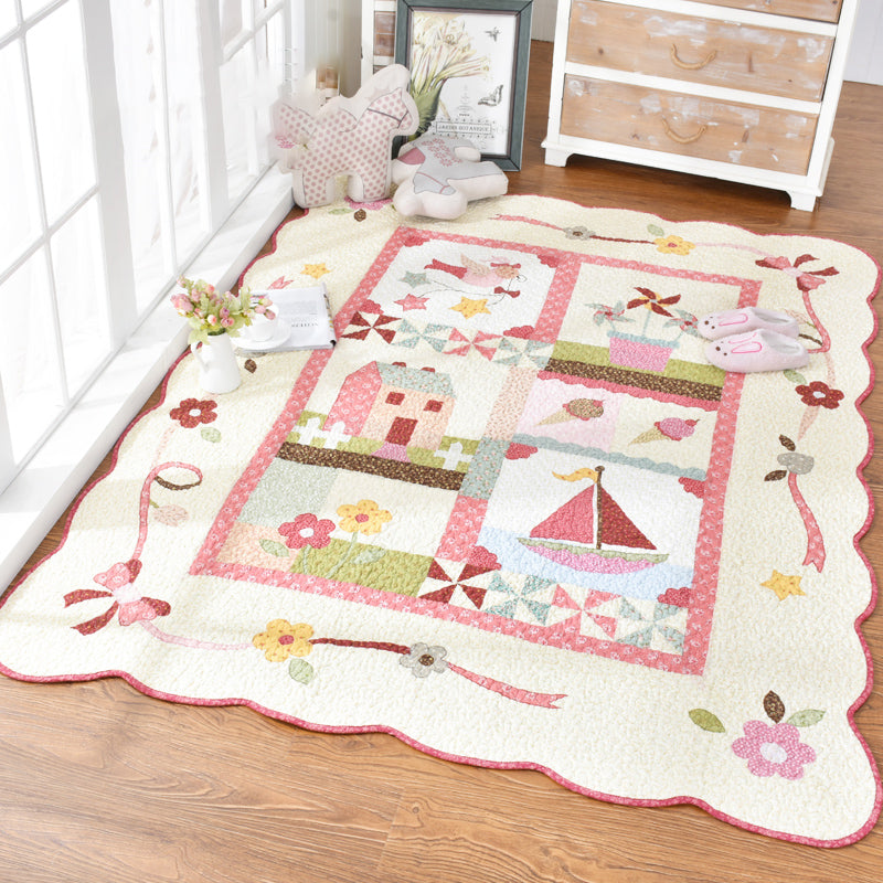 Childly Cartoon Rug Multi Colored Still Life Pattern Rug Machine Wash Carpet with Scalloped Trim Pink 6'7" x 7'7" Clearhalo 'Area Rug' 'Rug' 2106569