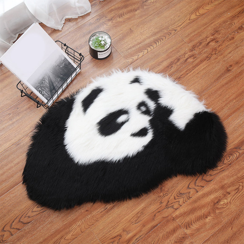 Fluffy Kids Rug Black and White Panda Pet Friendly Washable Anti-Slip Backing Rug for Child Room Black-White 1'9" x 27" Clearhalo 'Area Rug' 'Rug' 2106594
