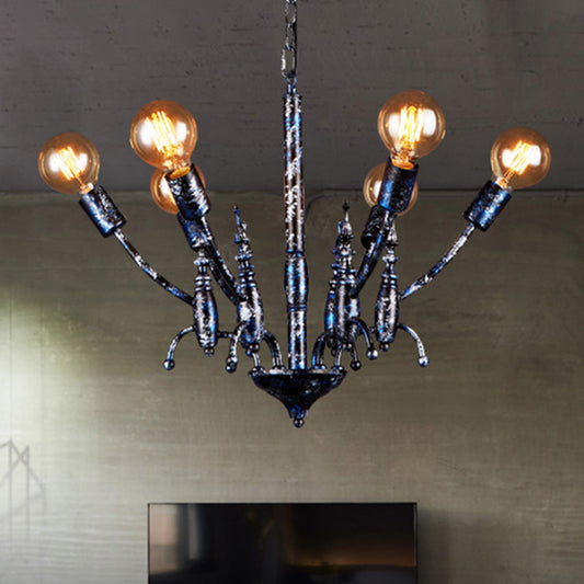 Black 6 Lights Chandelier Light Fixture Vintage Metal Exposed Bulb Pendant Lamp with Sputnik Shade Black Clearhalo 'Cast Iron' 'Ceiling Lights' 'Chandeliers' 'Industrial Chandeliers' 'Industrial' 'Metal' 'Middle Century Chandeliers' 'Rustic Chandeliers' 'Tiffany' Lighting' 210659