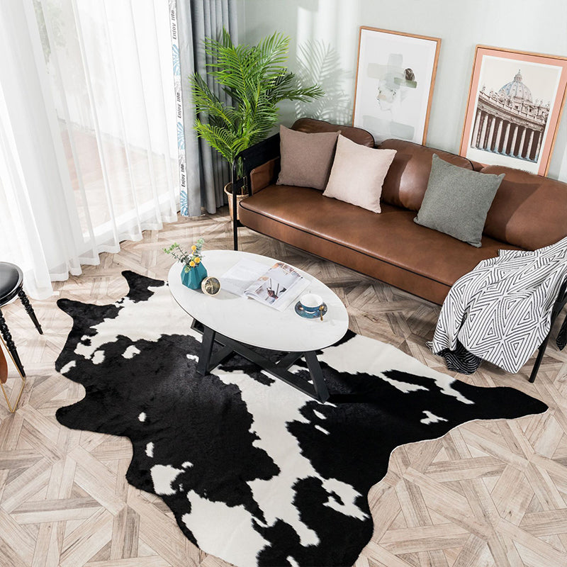Shaggy Cow Skin Area Rug Black and White Contemporary Rug Polyester Non-Slip Washable Pet Friendly Carpet for Home Clearhalo 'Area Rug' 'Casual' 'Rugs' Rug' 2106612