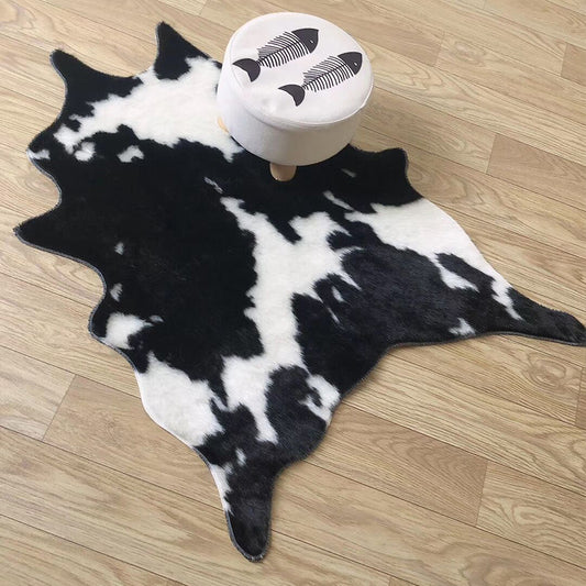 Shaggy Cow Skin Area Rug Black and White Contemporary Rug Polyester Non-Slip Washable Pet Friendly Carpet for Home Clearhalo 'Area Rug' 'Casual' 'Rugs' Rug' 2106614
