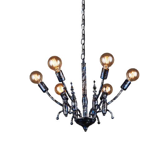 Black 6 Lights Chandelier Light Fixture Vintage Metal Exposed Bulb Pendant Lamp with Sputnik Shade Clearhalo 'Cast Iron' 'Ceiling Lights' 'Chandeliers' 'Industrial Chandeliers' 'Industrial' 'Metal' 'Middle Century Chandeliers' 'Rustic Chandeliers' 'Tiffany' Lighting' 210661