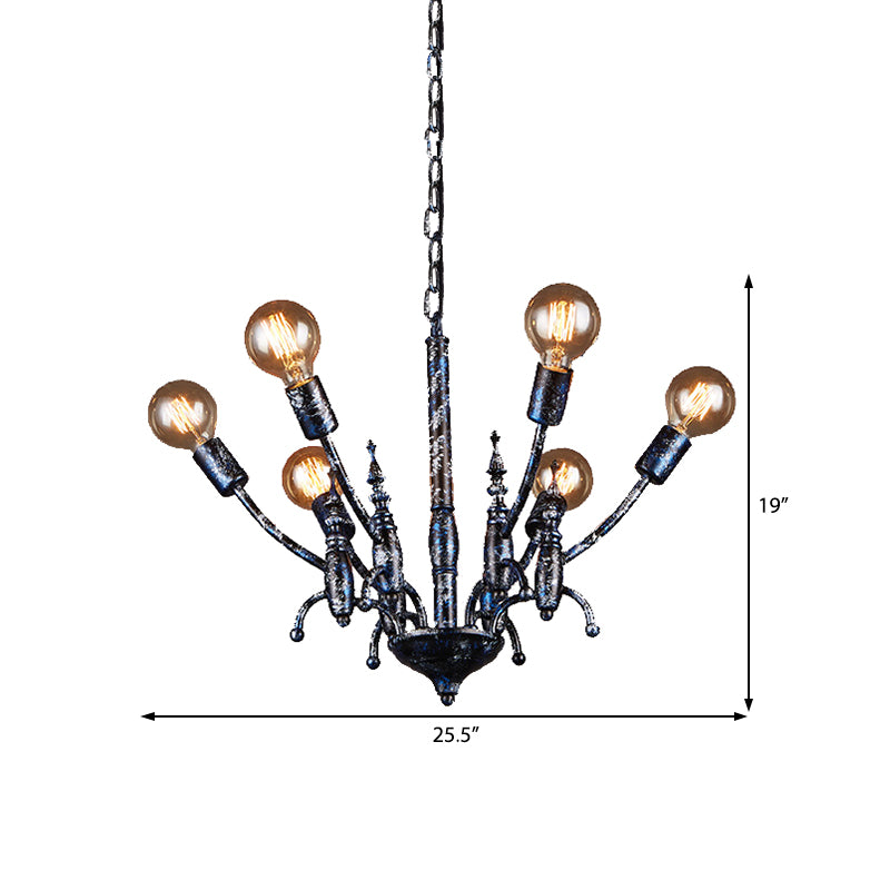 Black 6 Lights Chandelier Light Fixture Vintage Metal Exposed Bulb Pendant Lamp with Sputnik Shade Clearhalo 'Cast Iron' 'Ceiling Lights' 'Chandeliers' 'Industrial Chandeliers' 'Industrial' 'Metal' 'Middle Century Chandeliers' 'Rustic Chandeliers' 'Tiffany' Lighting' 210662