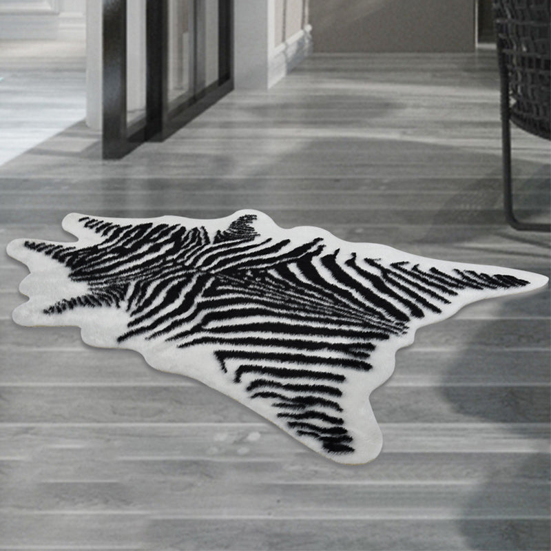 Nordic Zebra Print Rug Black and White Synthetics Carpet Anti-Slip Pet Friendly Machine Washable Rug for Home Decor Clearhalo 'Area Rug' 'Casual' 'Rugs' Rug' 2106621