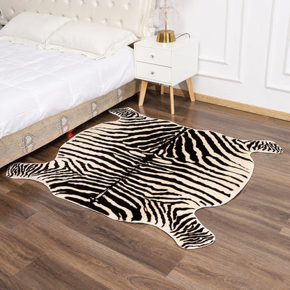 Irregular Shape Zebra Printed Rug Black Modernist Rug Polyester Washable Anti-Slip Backing Pet Friendly Carpet for Room Black 4'3" x 4'11" Clearhalo 'Area Rug' 'Casual' 'Rugs' Rug' 2106633