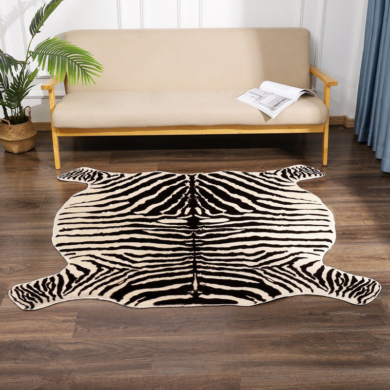 Irregular Shape Zebra Printed Rug Black Modernist Rug Polyester Washable Anti-Slip Backing Pet Friendly Carpet for Room Clearhalo 'Area Rug' 'Casual' 'Rugs' Rug' 2106635
