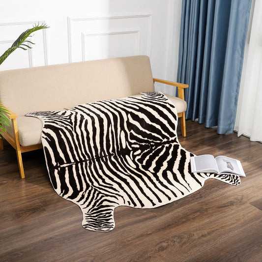 Irregular Shape Zebra Printed Rug Black Modernist Rug Polyester Washable Anti-Slip Backing Pet Friendly Carpet for Room Clearhalo 'Area Rug' 'Casual' 'Rugs' Rug' 2106636
