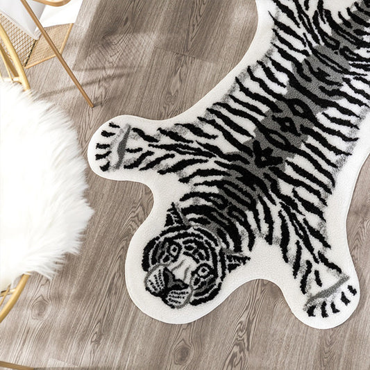 Modern Bedroom Foot Rug Black and White Tiger Skin Rug Polypropylene Non-Slip Backing Washable Stain Resistant Area Rug Clearhalo 'Area Rug' 'Casual' 'Rugs' Rug' 2106639