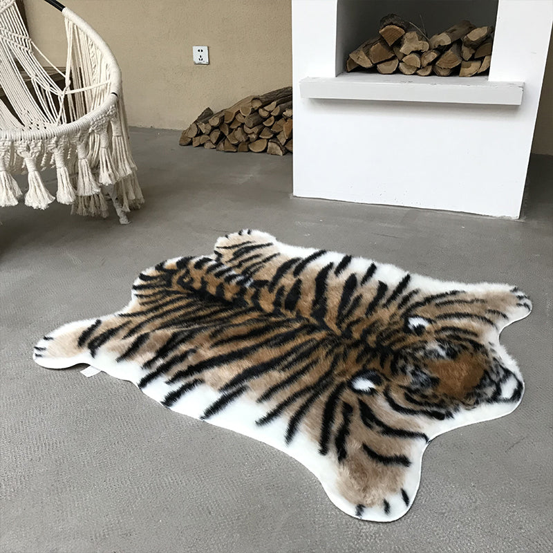Brown Scandinavian Rug Synthetics Tiger Print Carpet Non-Slip Backing Machine Washable Pet Friendly Rug for Bedroom Brown Design 3 Clearhalo 'Area Rug' 'Casual' 'Rugs' Rug' 2106650