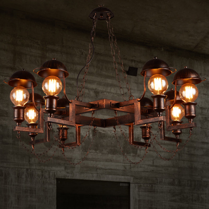 8-Light Dome Shade Semi Flush Light Vintage Rust Amber Glass Lighting Fixture with Metal Frame Rust Clearhalo 'Cast Iron' 'Ceiling Lights' 'Chandeliers' 'Industrial Chandeliers' 'Industrial' 'Metal' 'Middle Century Chandeliers' 'Rustic Chandeliers' 'Tiffany' Lighting' 210671