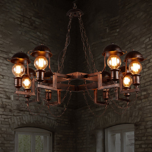 8-Light Dome Shade Semi Flush Light Vintage Rust Amber Glass Lighting Fixture with Metal Frame Clearhalo 'Cast Iron' 'Ceiling Lights' 'Chandeliers' 'Industrial Chandeliers' 'Industrial' 'Metal' 'Middle Century Chandeliers' 'Rustic Chandeliers' 'Tiffany' Lighting' 210672
