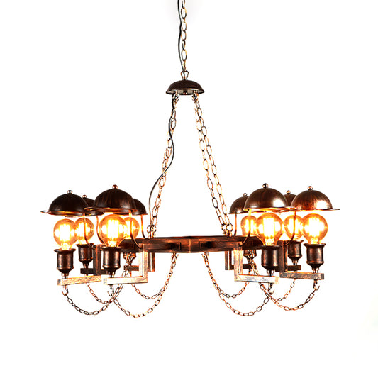 8-Light Dome Shade Semi Flush Light Vintage Rust Amber Glass Lighting Fixture with Metal Frame Clearhalo 'Cast Iron' 'Ceiling Lights' 'Chandeliers' 'Industrial Chandeliers' 'Industrial' 'Metal' 'Middle Century Chandeliers' 'Rustic Chandeliers' 'Tiffany' Lighting' 210673