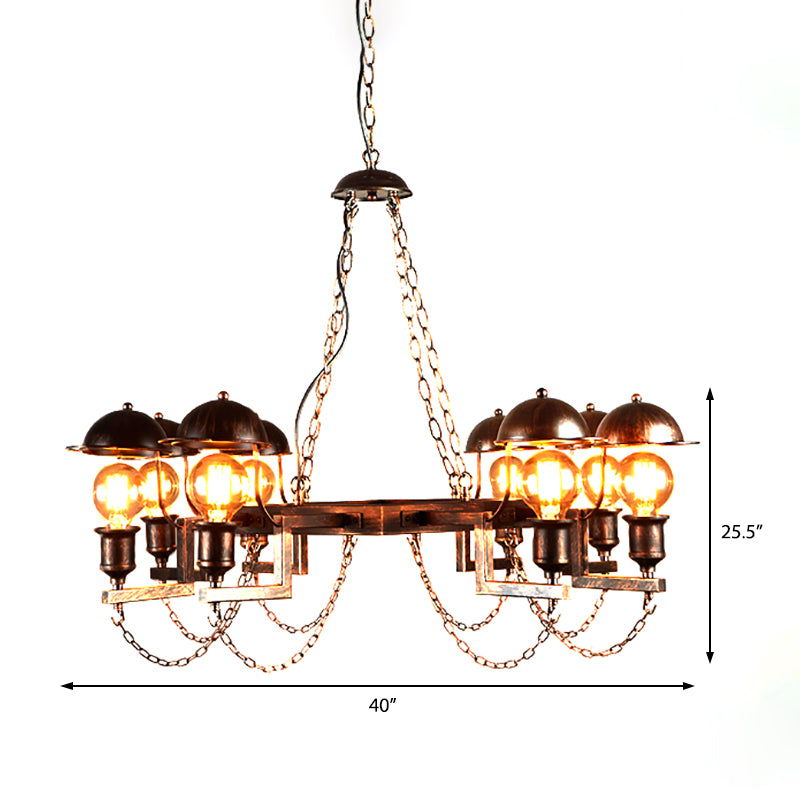 8-Light Dome Shade Semi Flush Light Vintage Rust Amber Glass Lighting Fixture with Metal Frame Clearhalo 'Cast Iron' 'Ceiling Lights' 'Chandeliers' 'Industrial Chandeliers' 'Industrial' 'Metal' 'Middle Century Chandeliers' 'Rustic Chandeliers' 'Tiffany' Lighting' 210674