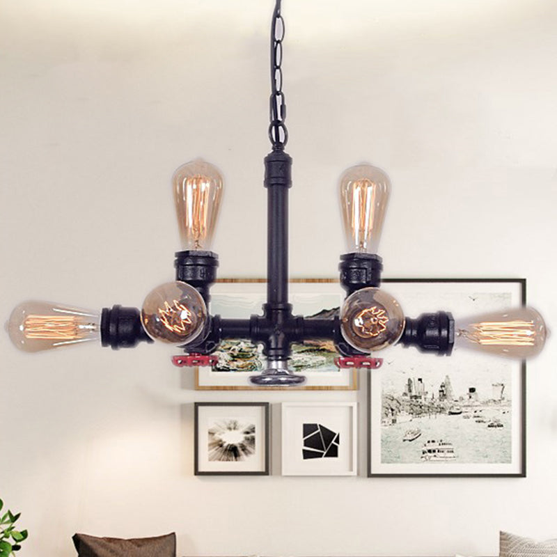 Black Water Pipe Chandelier Lamp Industrial Metal 8-Light Living Room Hanging Light with Valve Black Clearhalo 'Cast Iron' 'Ceiling Lights' 'Chandeliers' 'Industrial Chandeliers' 'Industrial' 'Metal' 'Middle Century Chandeliers' 'Rustic Chandeliers' 'Tiffany' Lighting' 210675