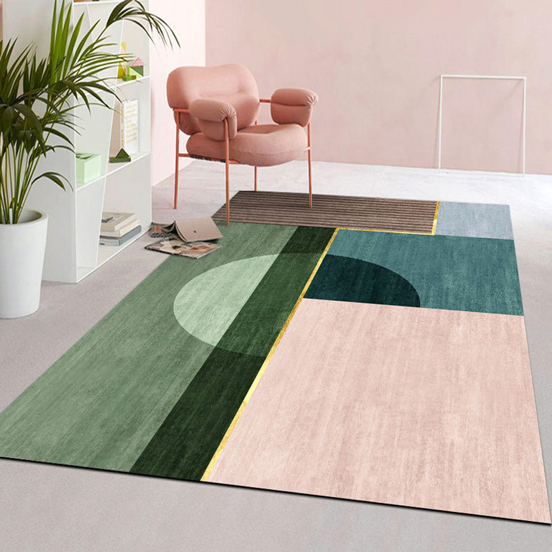 Multi Colored Geometric Block Rug Polyester Nordic Carpet Machine Washable Stain Resistant Non-Slip Backing Rug for Living Room Green Clearhalo 'Area Rug' 'Rug' 2106768