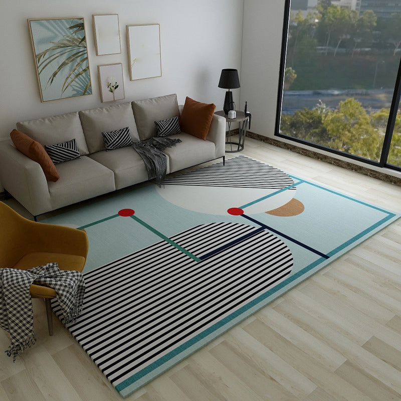 Multi Color Home Decoration Rug Nordic Colorblock with Lines Carpet Polypropylene Anti-Slip Backing Stain Resistant Washable Rug Lake Blue Clearhalo 'Area Rug' 'Rug' 2106830