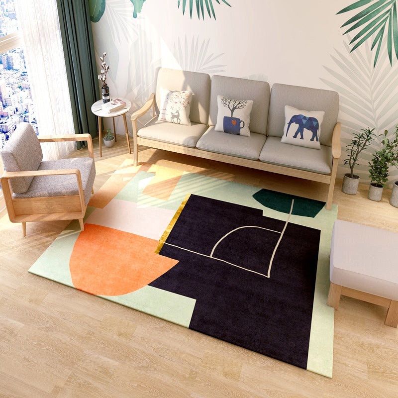 Multi Colored Geometrical Block Rug Synthetics Scandinavian Rug Machine Washable Pet Friendly Anti-Slip Rug for Family Room Black Clearhalo 'Area Rug' 'Rug' 2106852