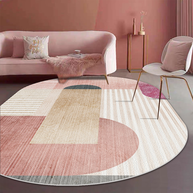 Trendy Multi-Color Nordic Rug Polyester Abstract Geometry Carpet Pet Friendly Non-Slip Backing Washable Rug for Bedroom Dark Pink Clearhalo 'Area Rug' 'Rug' 2106903