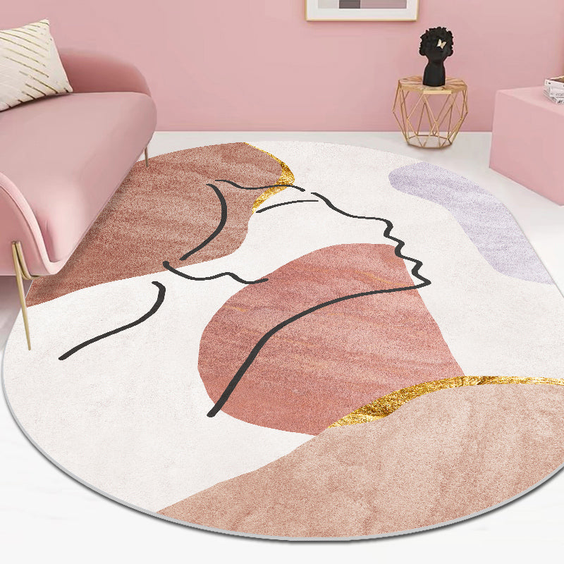 Trendy Multi-Color Nordic Rug Polyester Abstract Geometry Carpet Pet Friendly Non-Slip Backing Washable Rug for Bedroom Pink Clearhalo 'Area Rug' 'Rug' 2106904