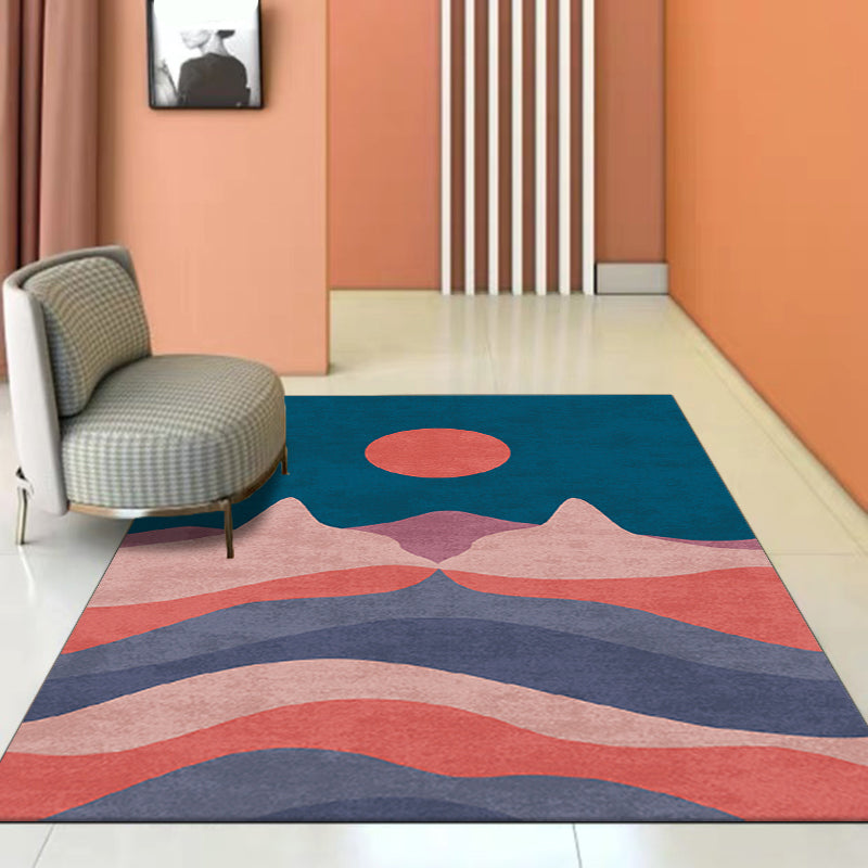 Novelty Minimalist Rug Multi Color Abstract Landscape Drawing Rug Stain Resistant Washable Anti-Slip Backing Rug for Room Dark Blue Clearhalo 'Area Rug' 'Rug' 2106911