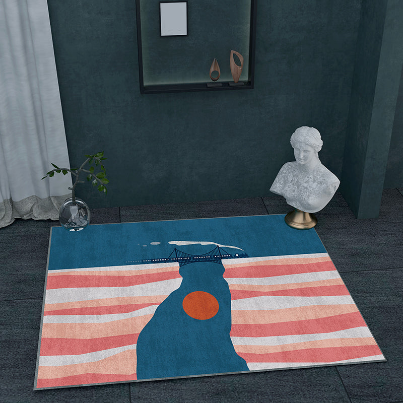 Novelty Minimalist Rug Multi Color Abstract Landscape Drawing Rug Stain Resistant Washable Anti-Slip Backing Rug for Room Denim Blue Clearhalo 'Area Rug' 'Rug' 2106912