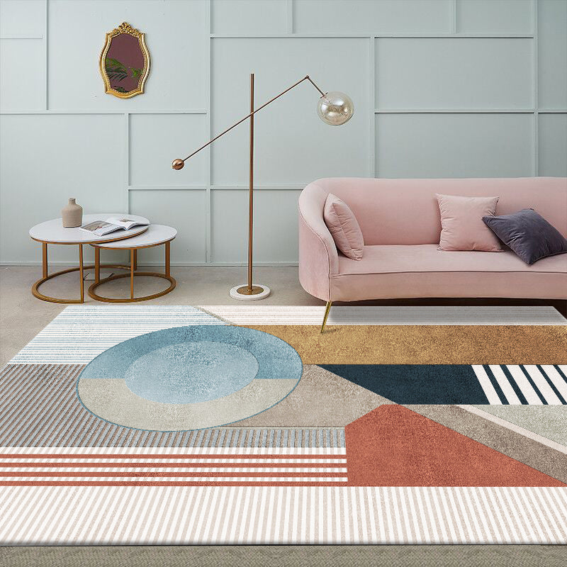 Multi-Color Living Room Rug Nordic Geometric Colorblock Rug Polyester Stain Resistant Non-Slip Machine Washable Area Carpet Khaki Clearhalo 'Area Rug' 'Rug' 2106934